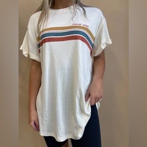 Feeling Good Stripped Cream Oversized Cotton Tee Shirt Arula size 2x XXL